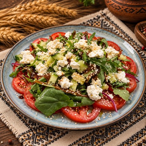 Salat mit Brynza-Käse
